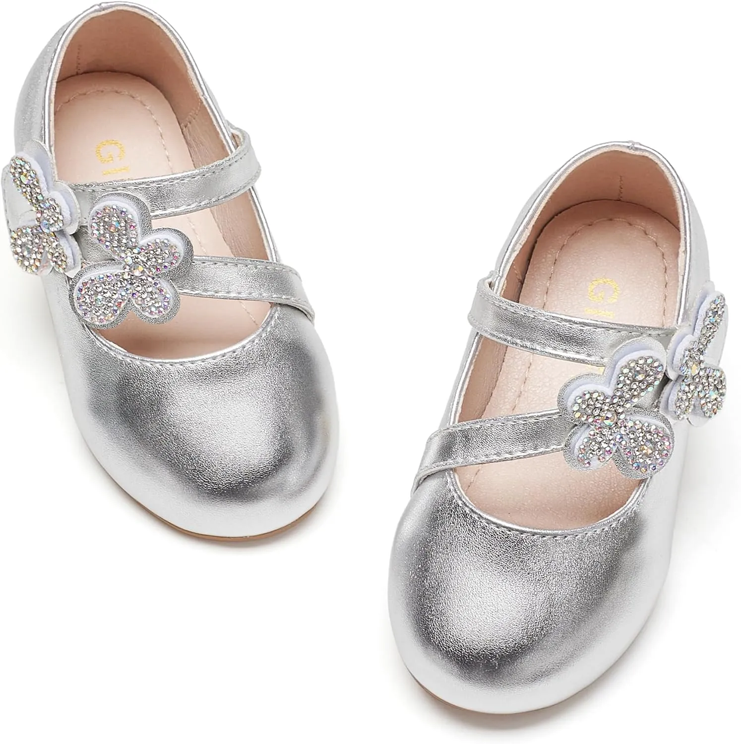 GINFIVE Toddler Girls Mary-Jane Little Girls Slip On Shoes Glitter Ballerina Flats Toddler