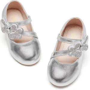 GINFIVE Toddler Girls Mary-Jane Little Girls Slip On Shoes Glitter Ballerina Flats Toddler