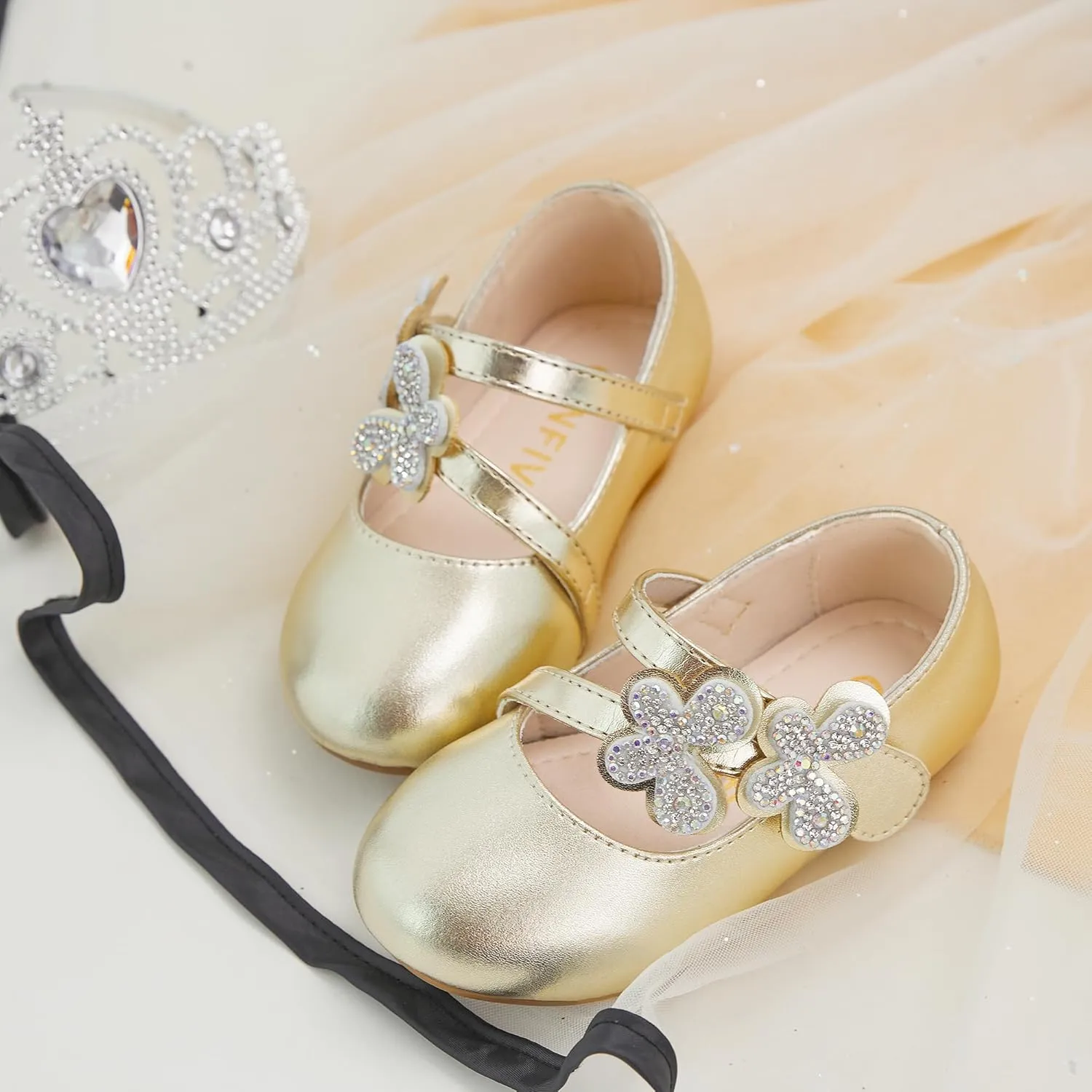 GINFIVE Toddler Girls Mary-Jane Little Girls Slip On Shoes Glitter Ballerina Flats Toddler