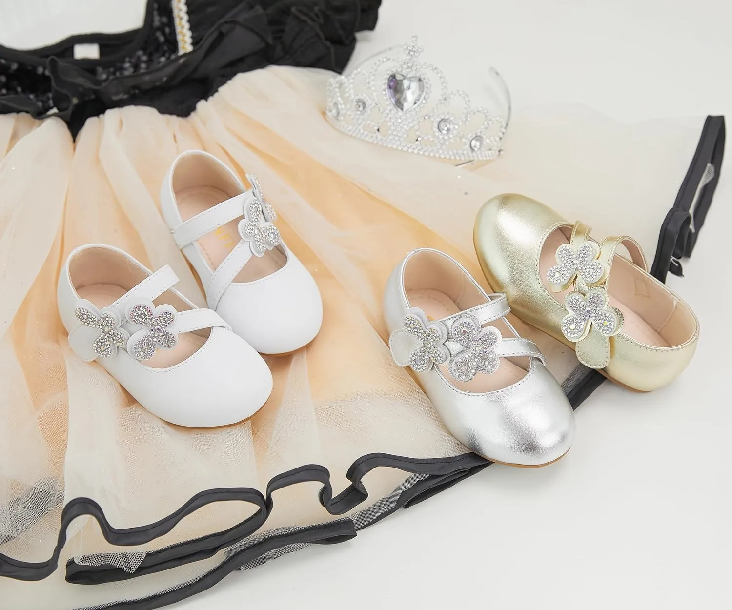 GINFIVE Toddler Girls Mary-Jane Little Girls Slip On Shoes Glitter Ballerina Flats Toddler