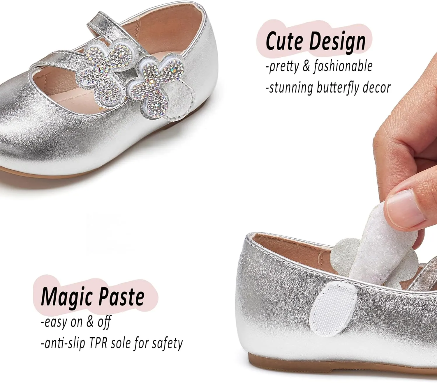GINFIVE Toddler Girls Mary-Jane Little Girls Slip On Shoes Glitter Ballerina Flats Toddler