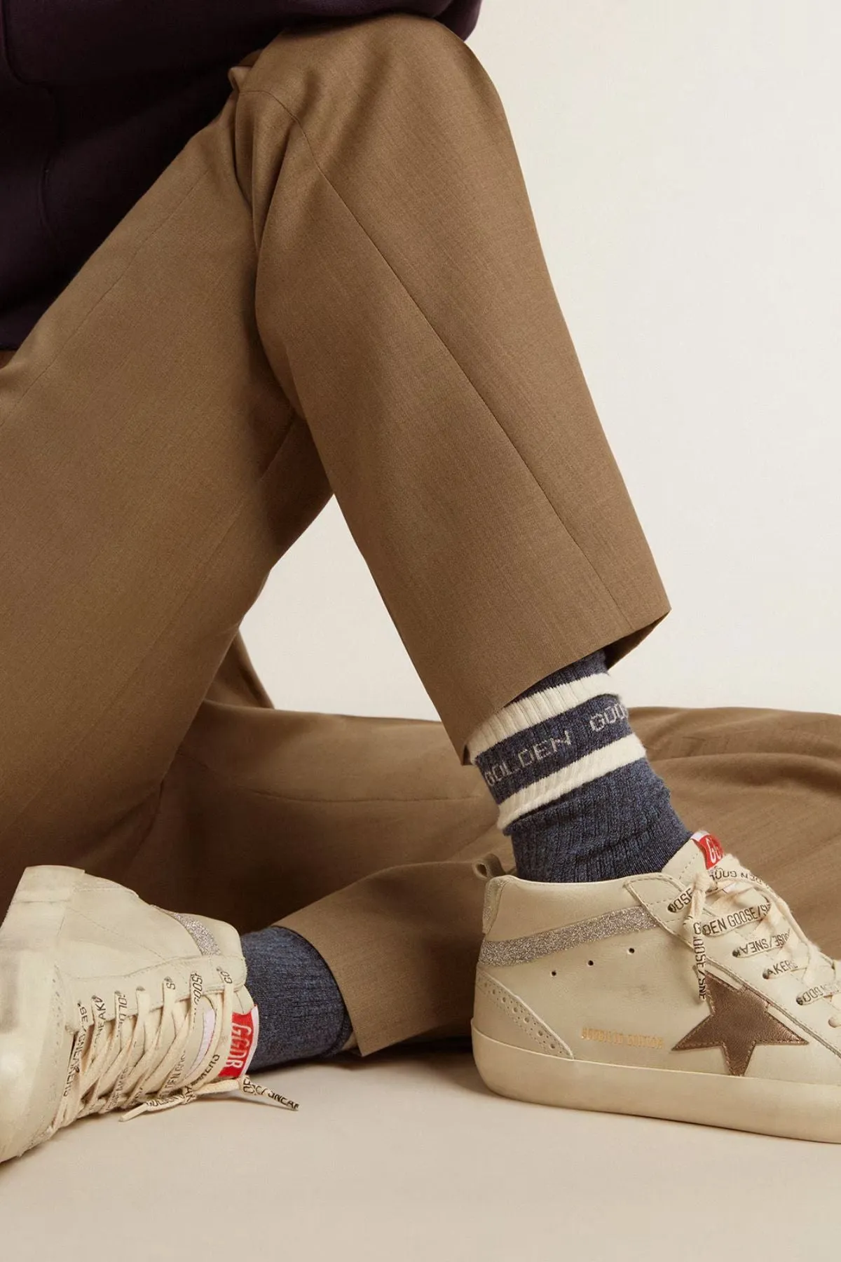 Golden Goose High Rib Striped Ripped Socks - Melange Blue
