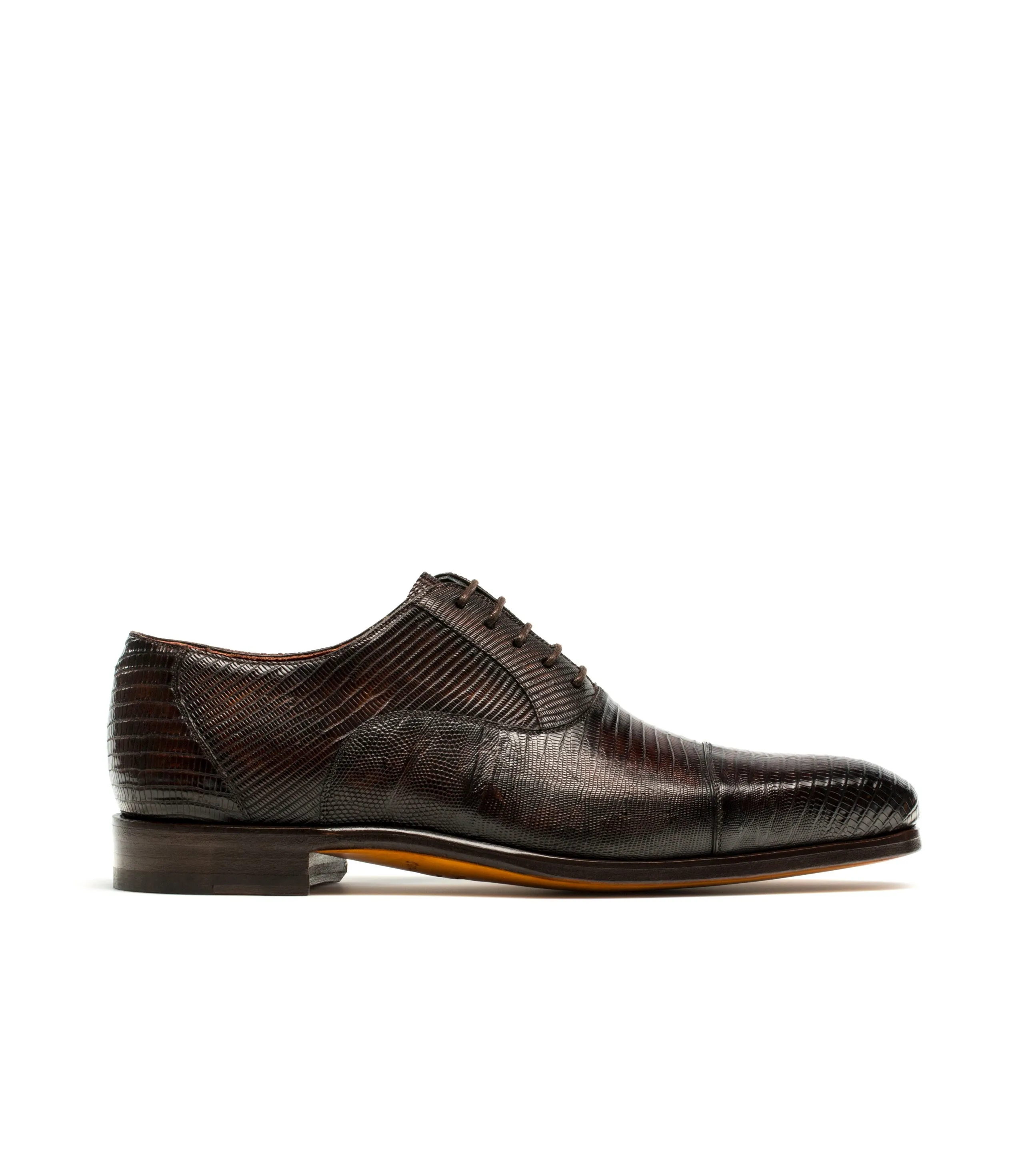 Goodyear Welted Lamego Brown Leather Croc Print Oxford With Violin Leather Sole