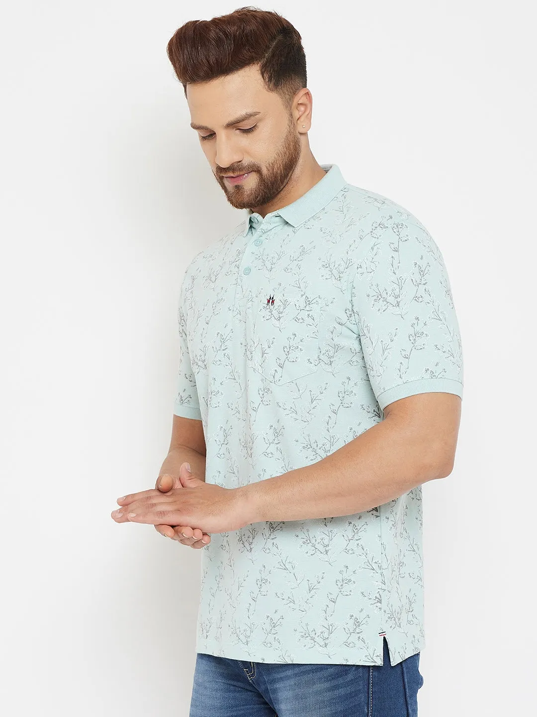 Green Printed Polo T-Shirt