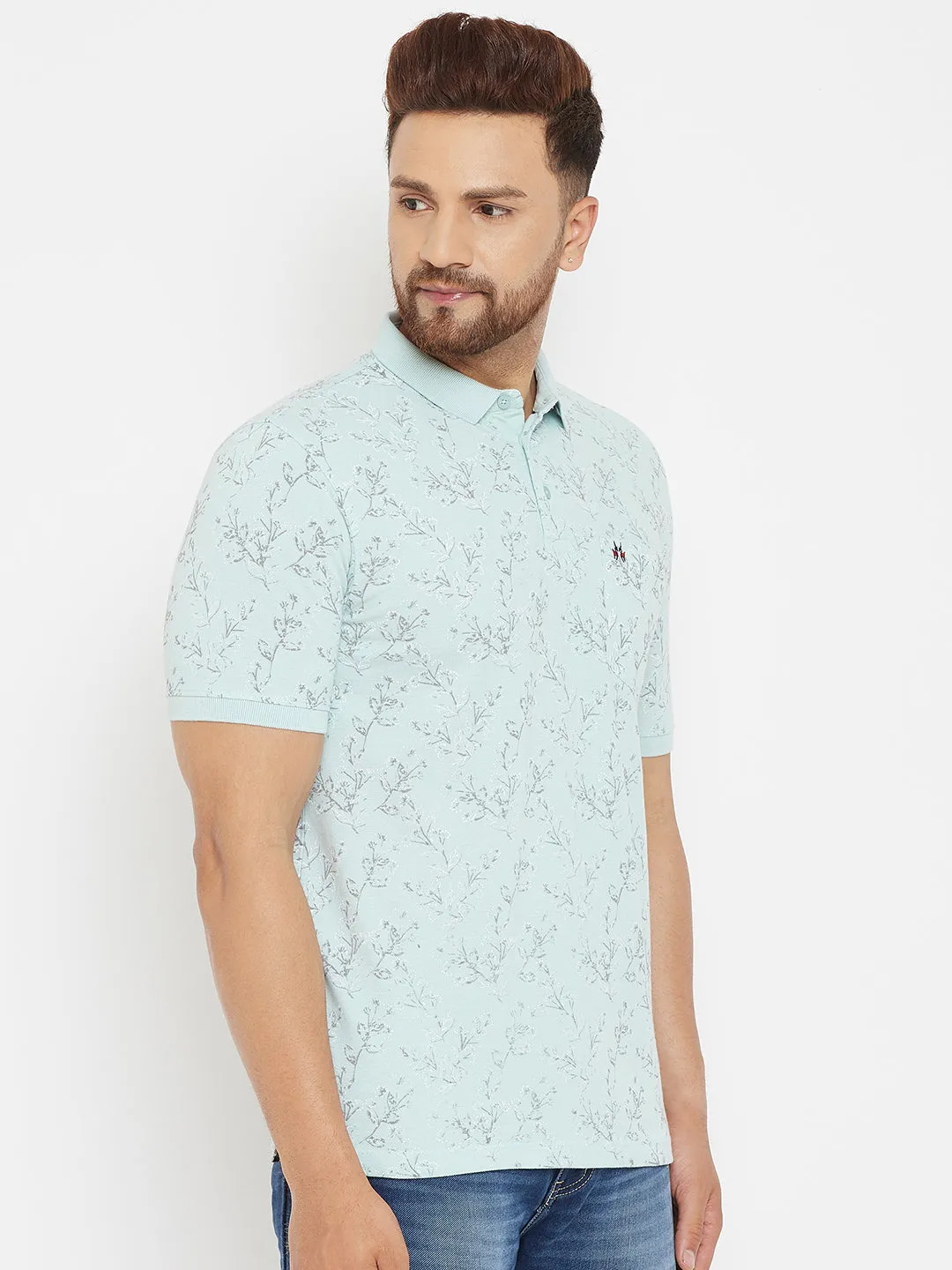 Green Printed Polo T-Shirt