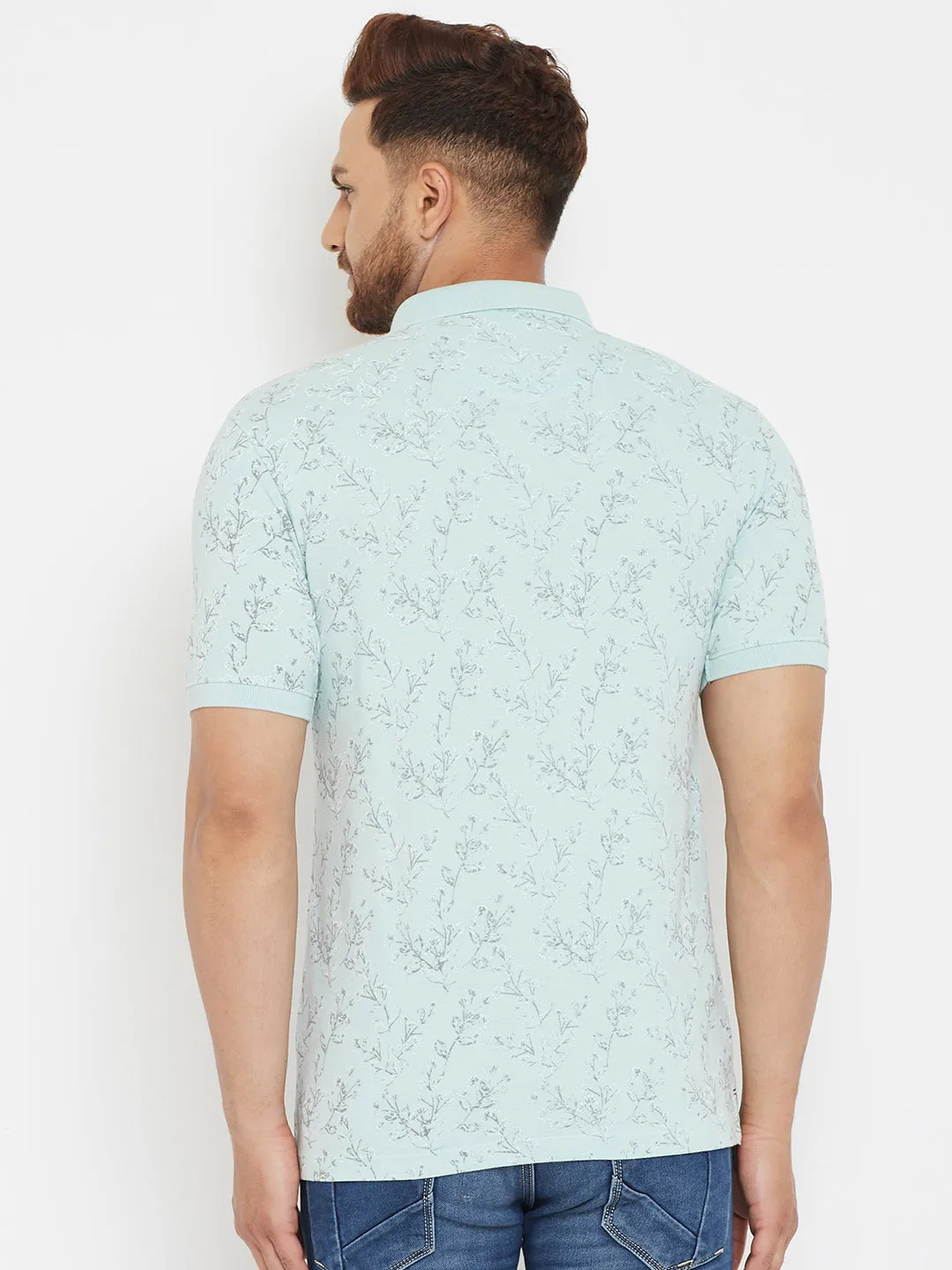 Green Printed Polo T-Shirt