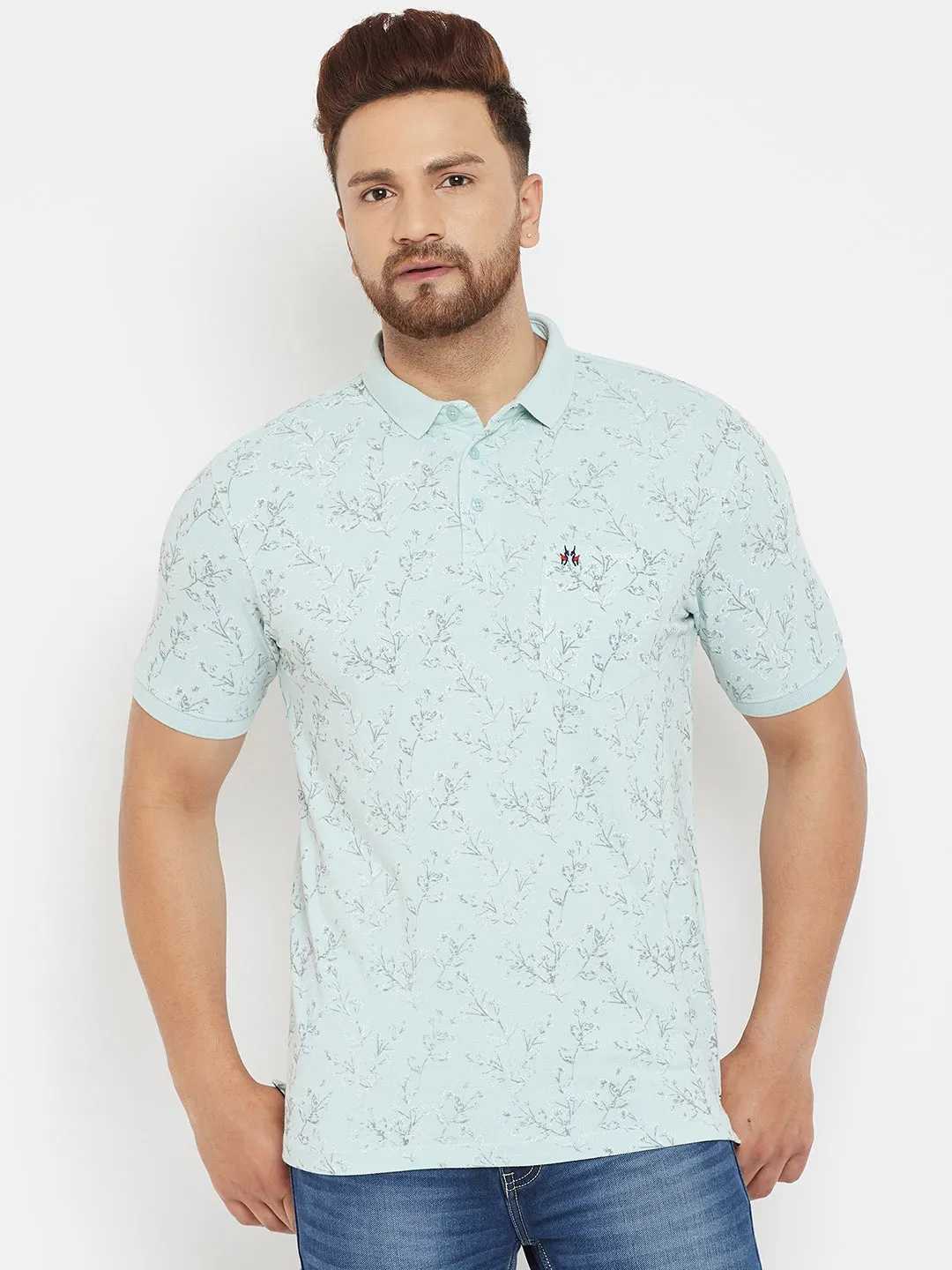 Green Printed Polo T-Shirt