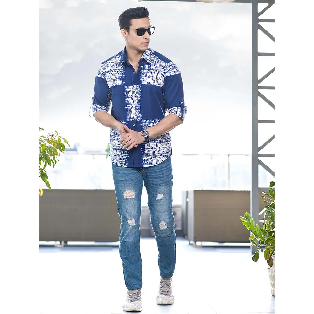 Hatheli Blue Hand Shibori Cotton Shirt