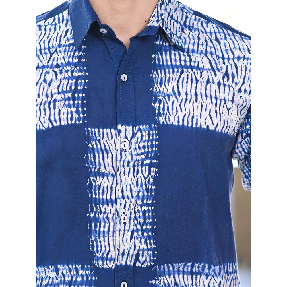 Hatheli Blue Hand Shibori Cotton Shirt