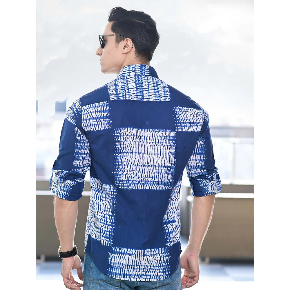 Hatheli Blue Hand Shibori Cotton Shirt
