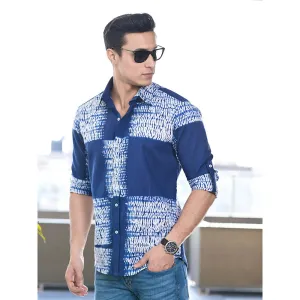 Hatheli Blue Hand Shibori Cotton Shirt