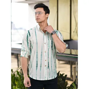 Hatheli White And Green Shibori Cotton Shirt