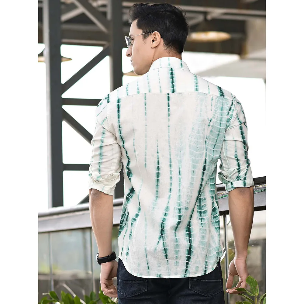 Hatheli White And Green Shibori Cotton Shirt