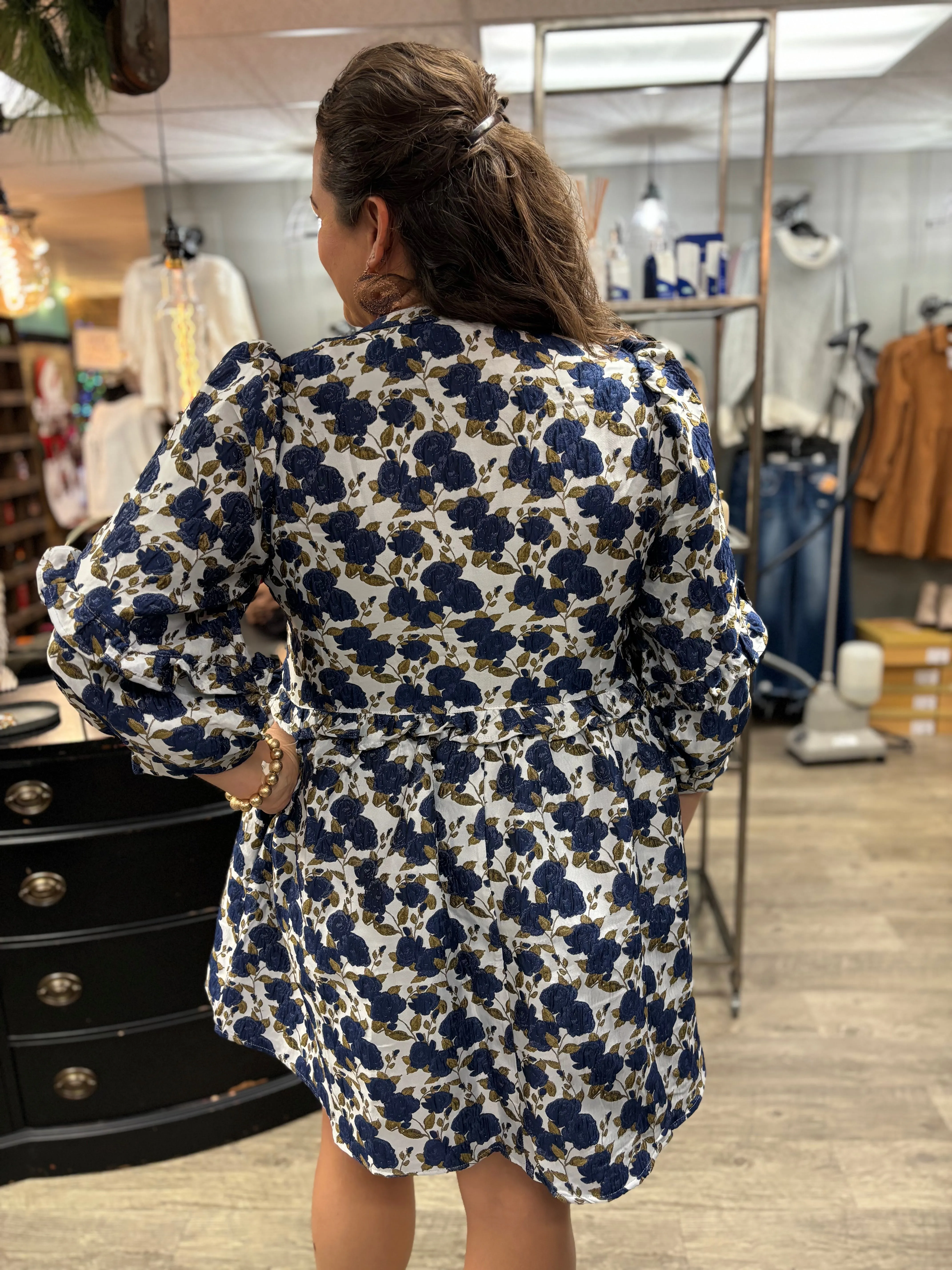 Jennifer Jacquard Floral Print Dress