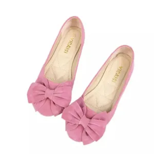 Lady Flock Spike Heels Flats Round Toe Big Bow Latex Comfortable Insole Shoes