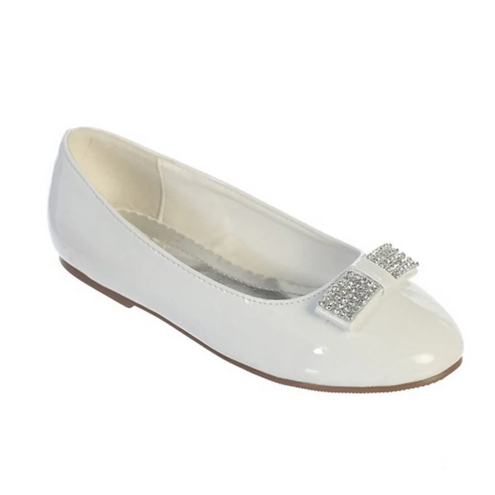Little Girls White Rhinestone Bow Accent Patent Leather Flats 9-10 Toddler