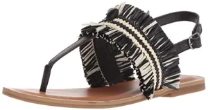 Lucky Brand Akerlei Flat Sandal Black Natural Ankle Strap Flat Thong Leather