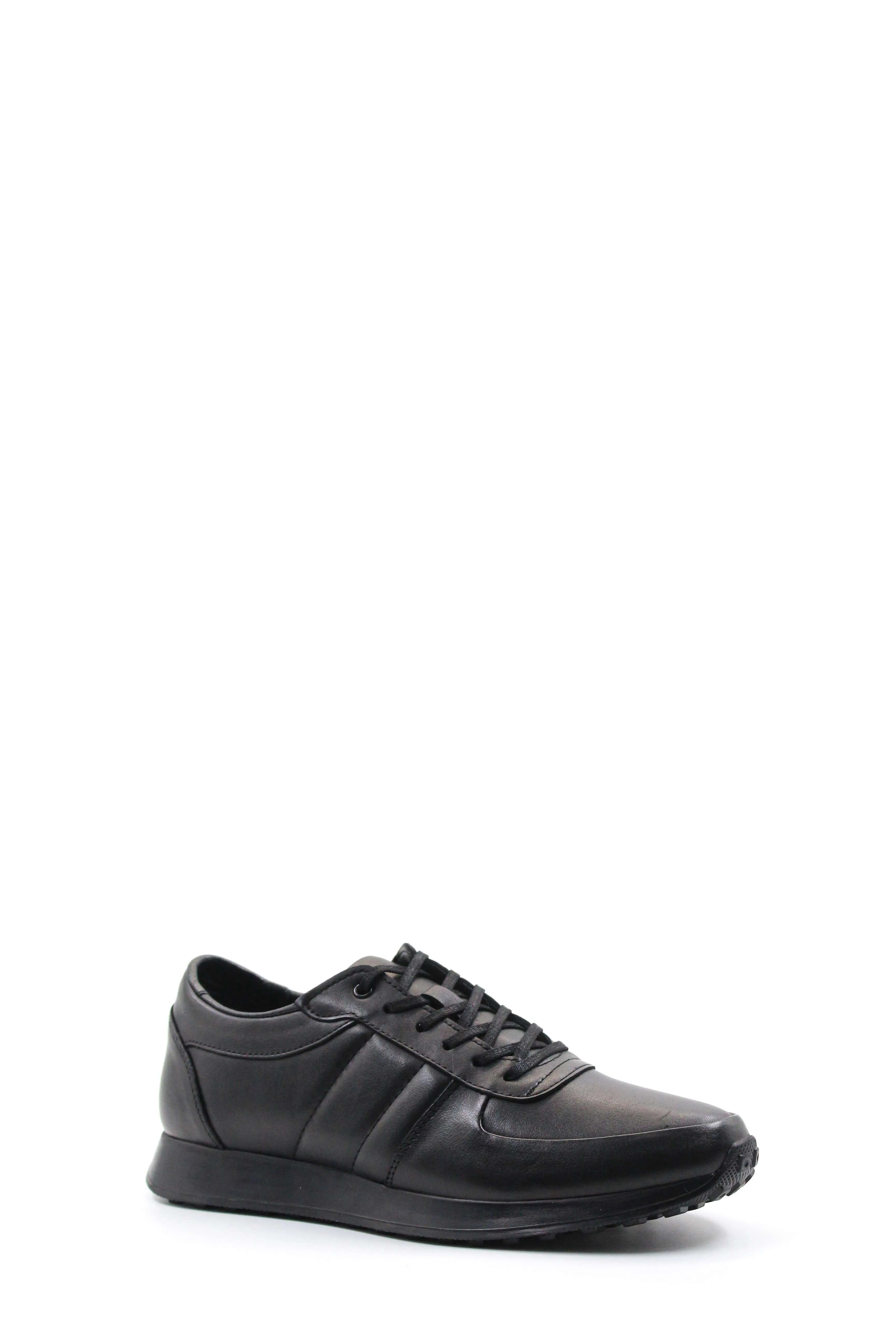 Men's Black Leather Sneakers with Subtle Stitch Detailing - Wessi