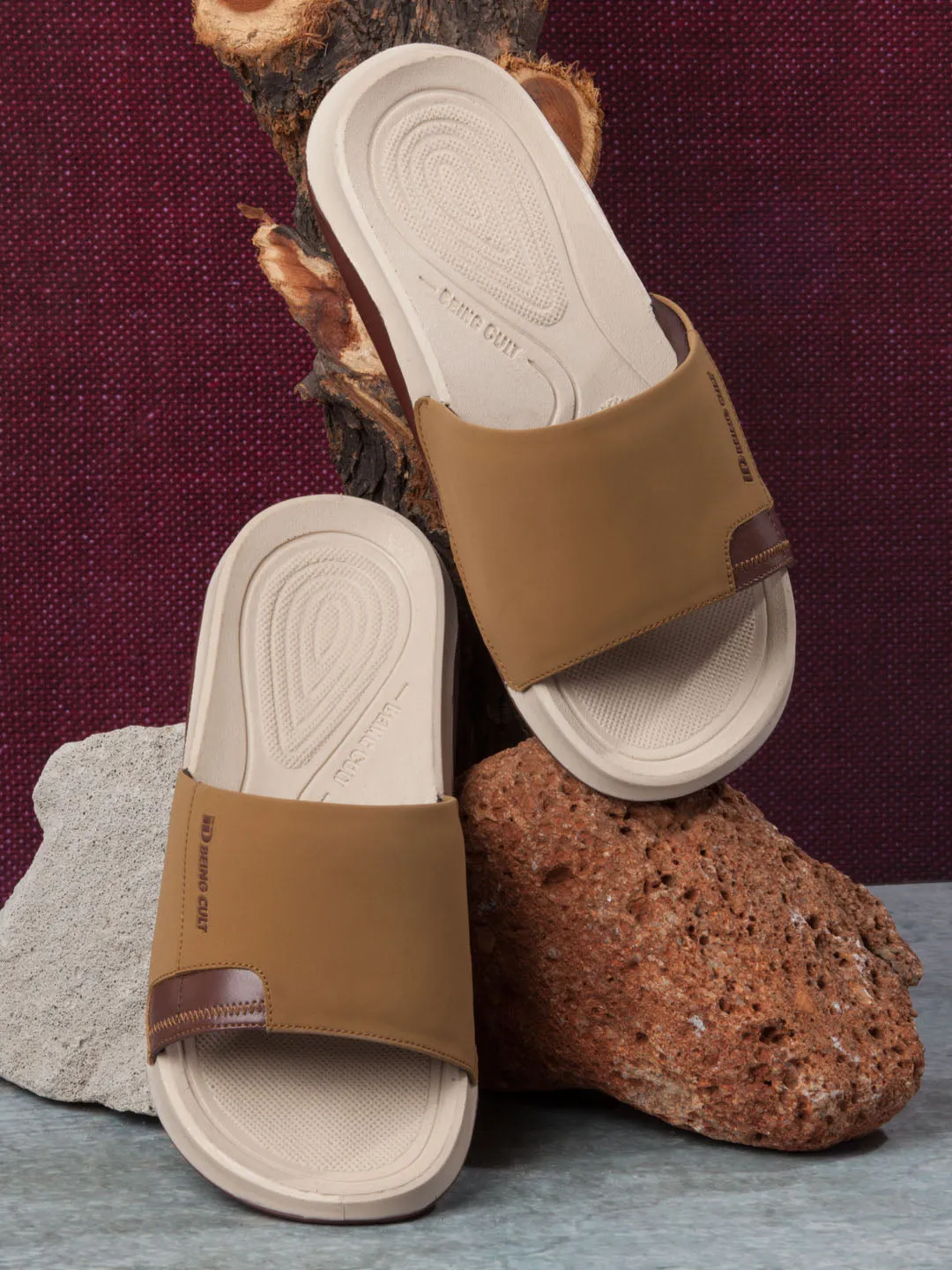 Men's Camel/Brown Active Graphic Printed Slider (IX5019)