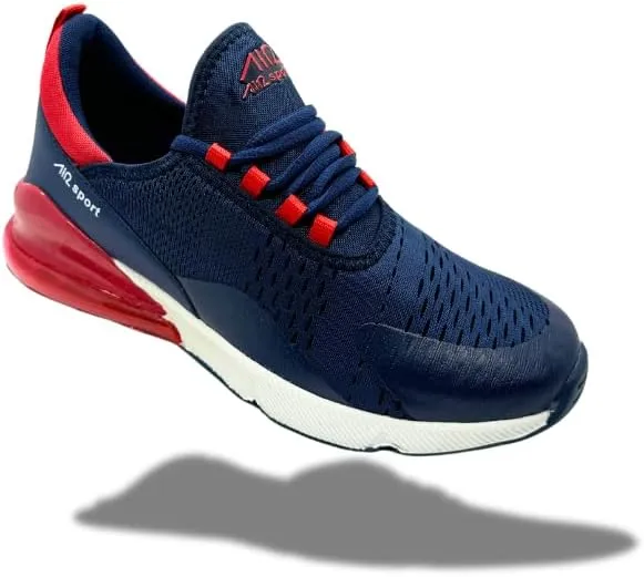 Men's Navy Blue and Red Athletic Running Shoes | Lightweight & Breathable Air Cushion Sneakers