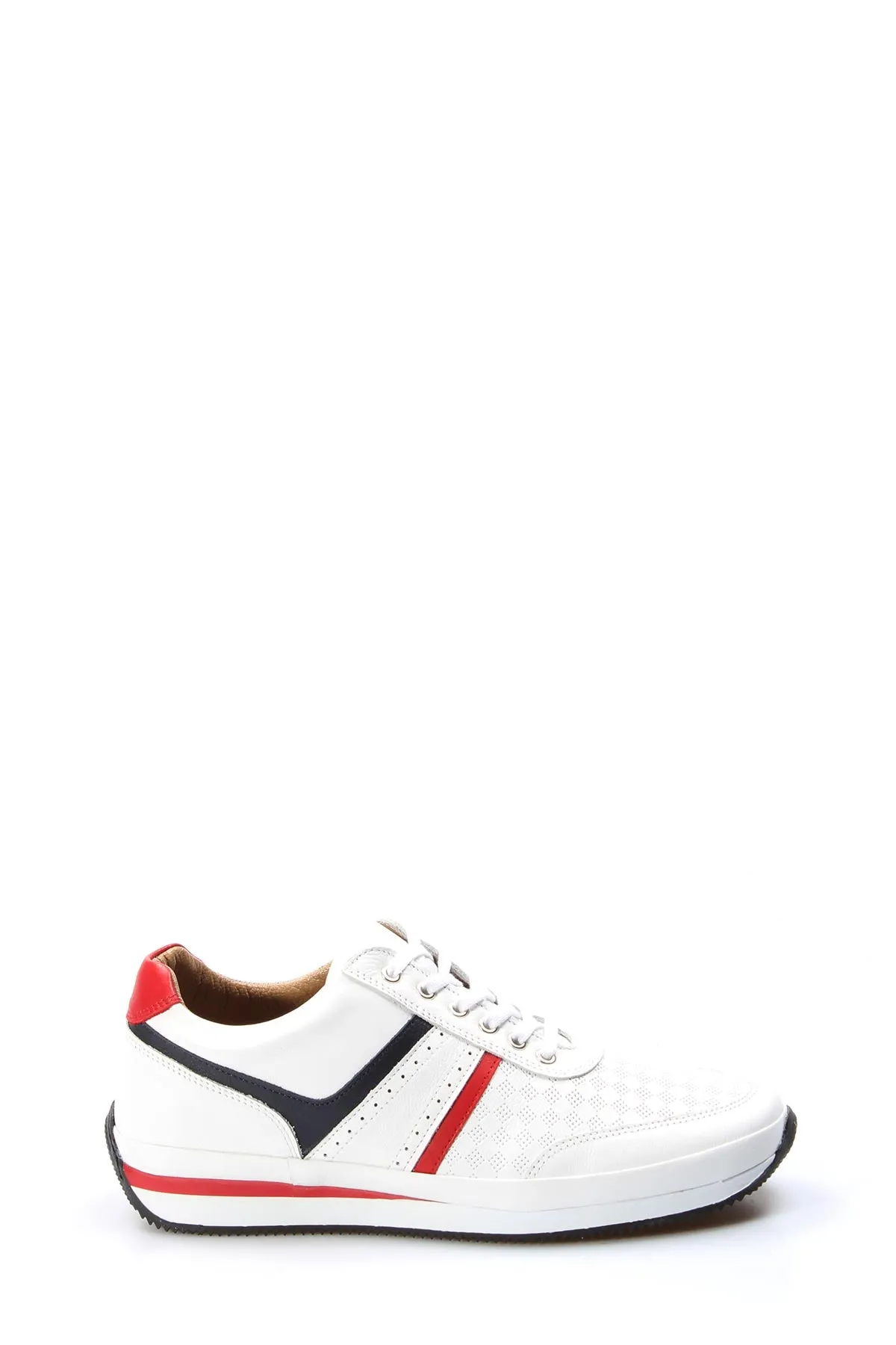 Men's White Leather Sneakers with Red and Blue Stripes - Wessi