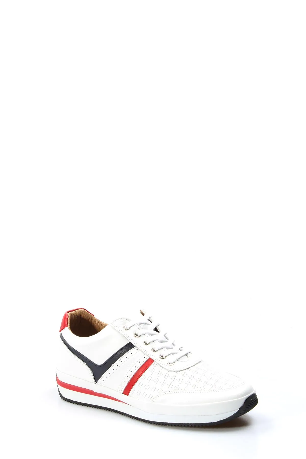 Men's White Leather Sneakers with Red and Blue Stripes - Wessi