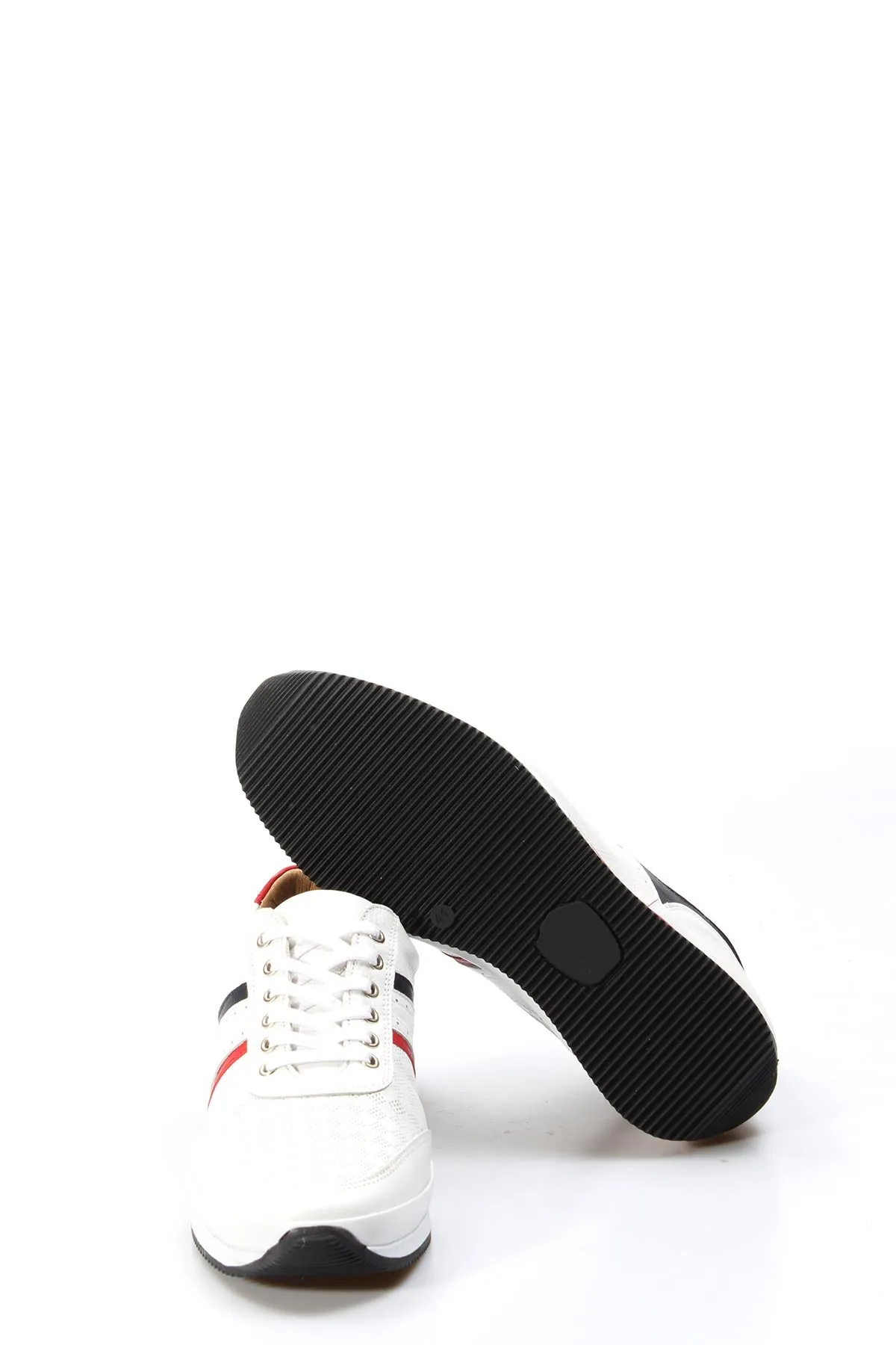 Men's White Leather Sneakers with Red and Blue Stripes - Wessi