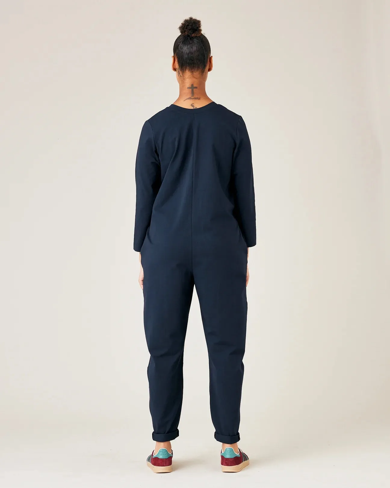 Milly Navy Cotton Jersey Jumpsuit with Pockets