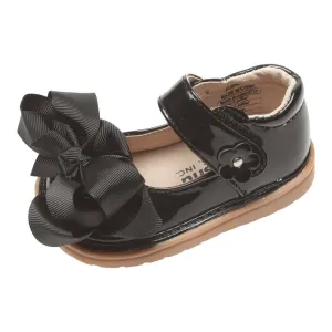 Mooshu Trainers Baby Girls Black Patent Bow Squeaky Mary Jane Shoes 3-4 Baby