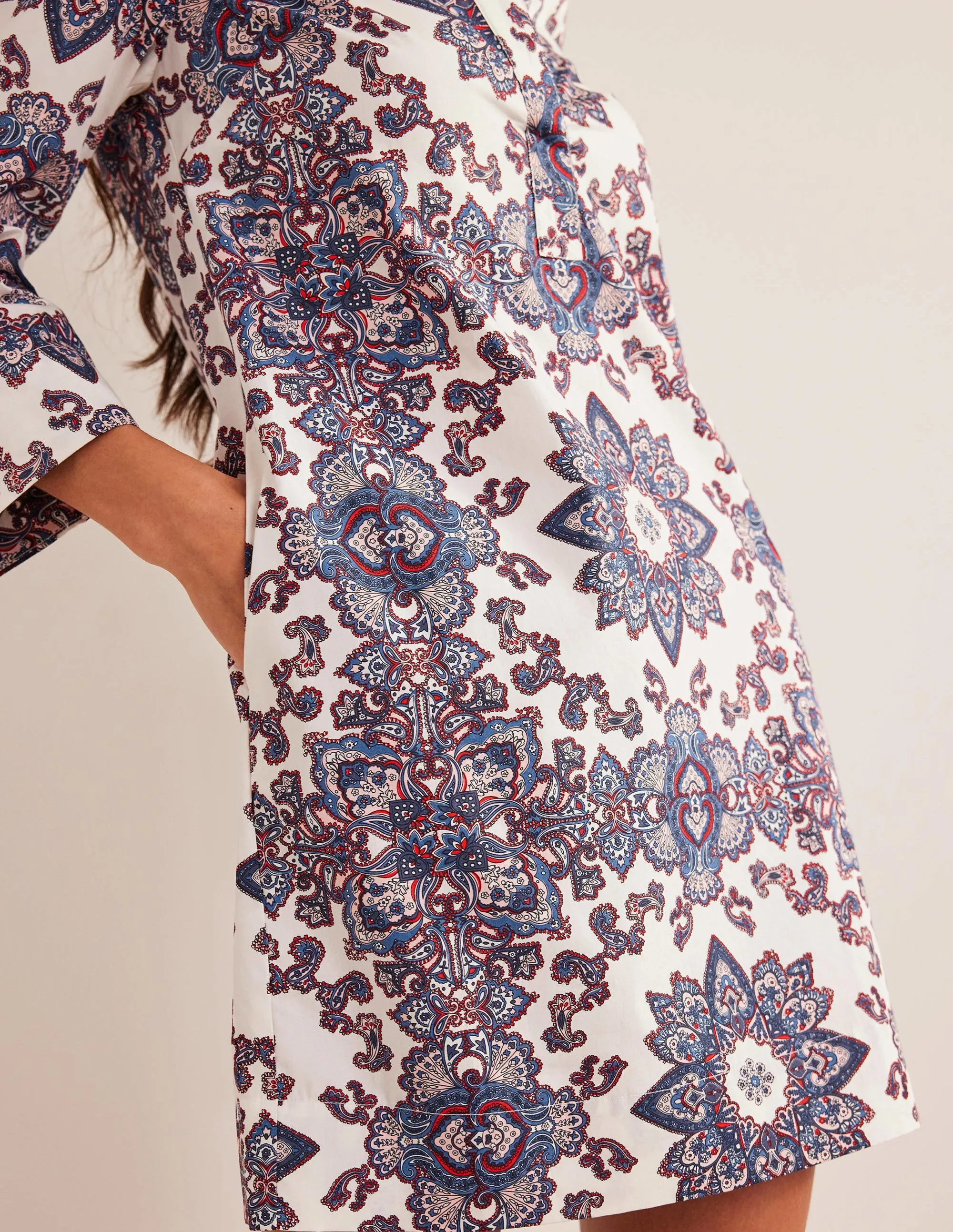 Notch Neck Mini Shift Dress-Ivory, Paradise Paisley