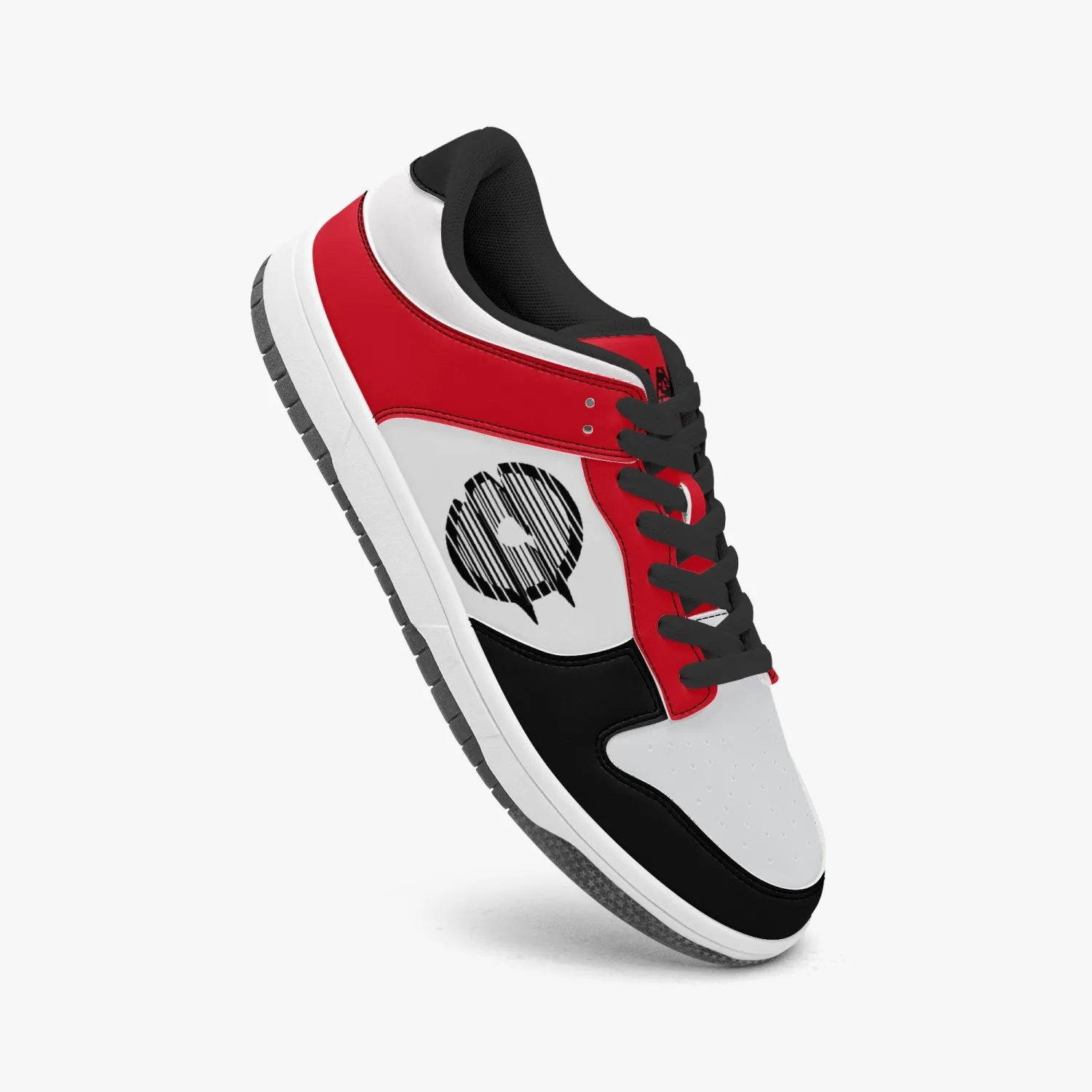 Ootamawae Dunk Stylish Low-Top Leather Sneakers Black and Red
