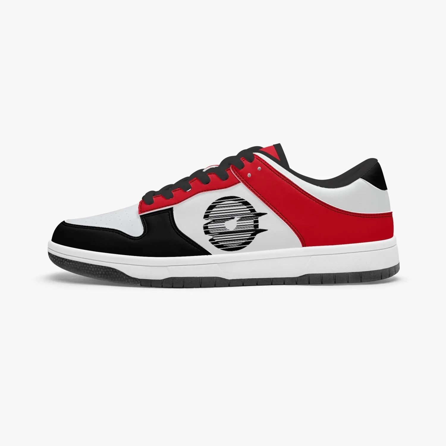 Ootamawae Dunk Stylish Low-Top Leather Sneakers Black and Red