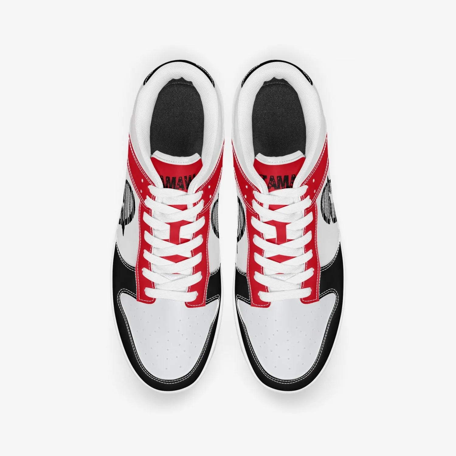 Ootamawae Dunk Stylish Low-Top Leather Sneakers Black and Red