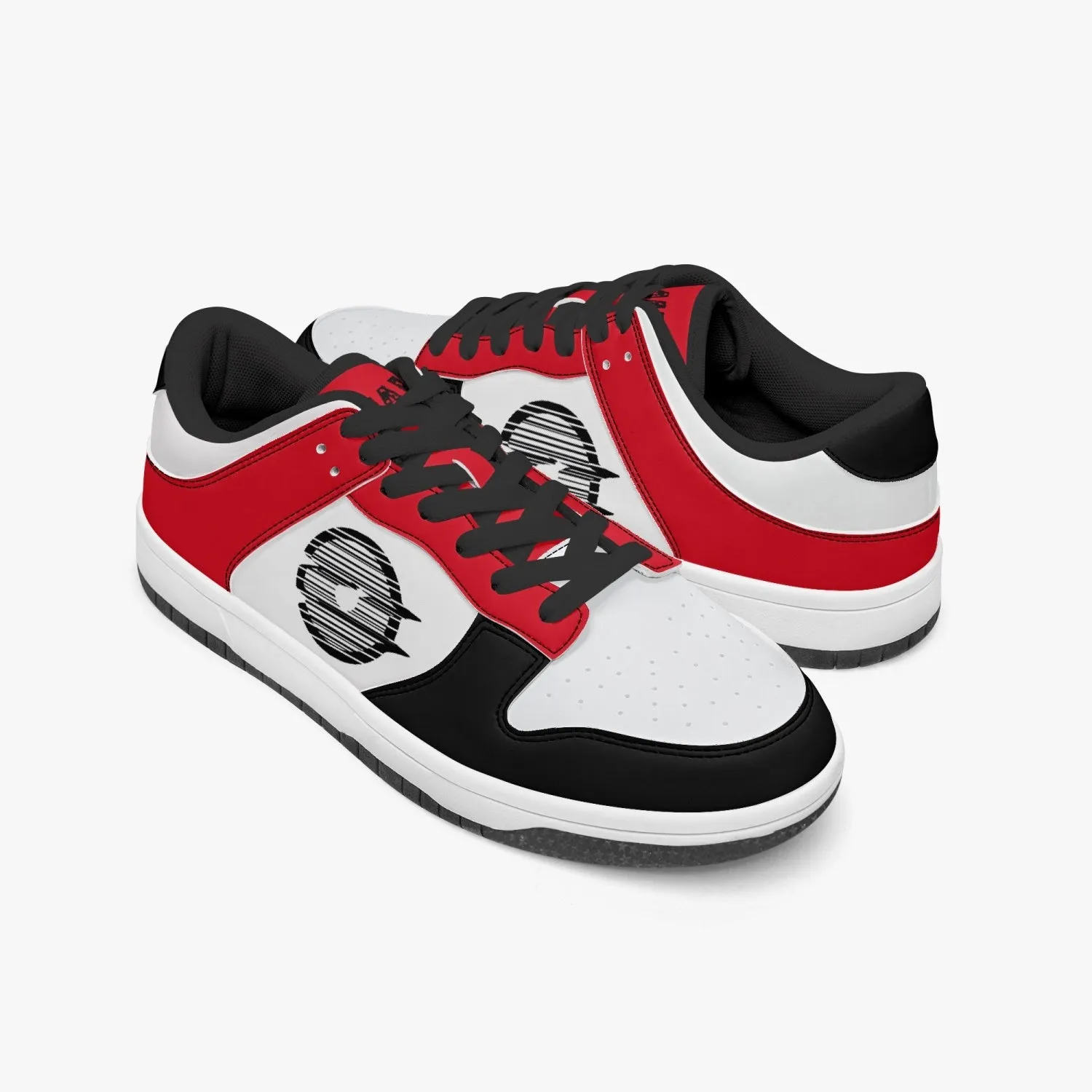 Ootamawae Dunk Stylish Low-Top Leather Sneakers Black and Red