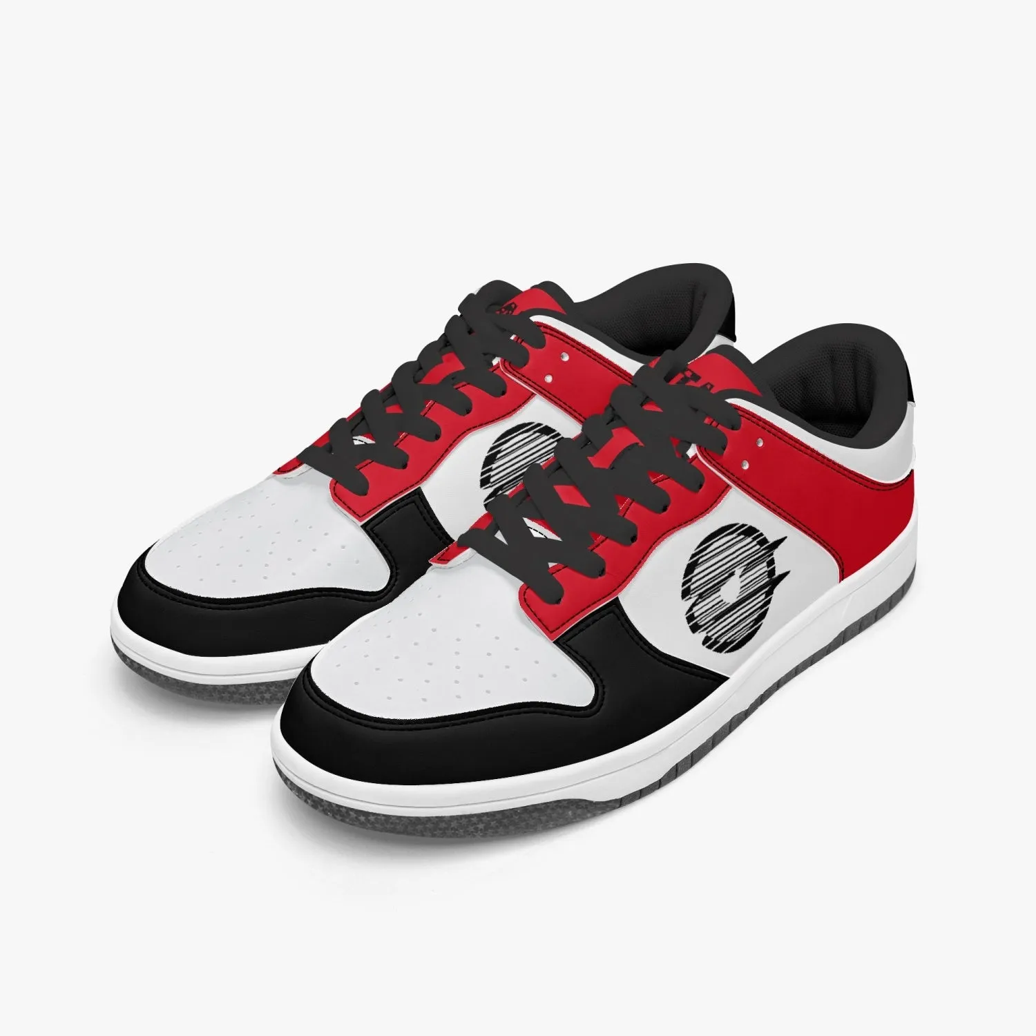 Ootamawae Dunk Stylish Low-Top Leather Sneakers Black and Red