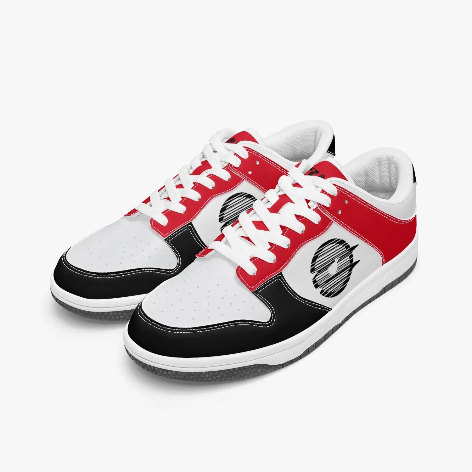 Ootamawae Dunk Stylish Low-Top Leather Sneakers Black and Red