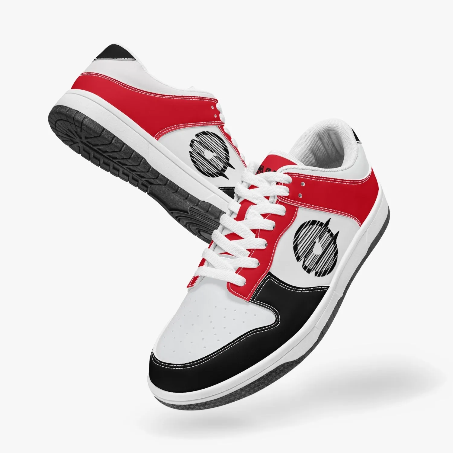 Ootamawae Dunk Stylish Low-Top Leather Sneakers Black and Red