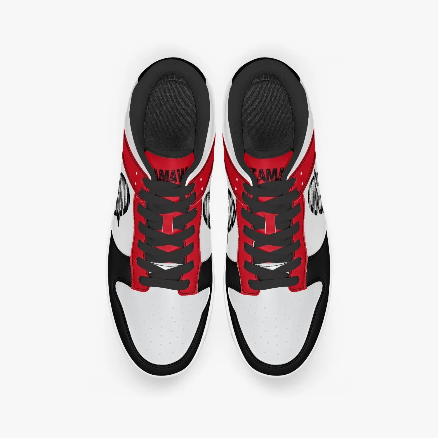 Ootamawae Dunk Stylish Low-Top Leather Sneakers Black and Red