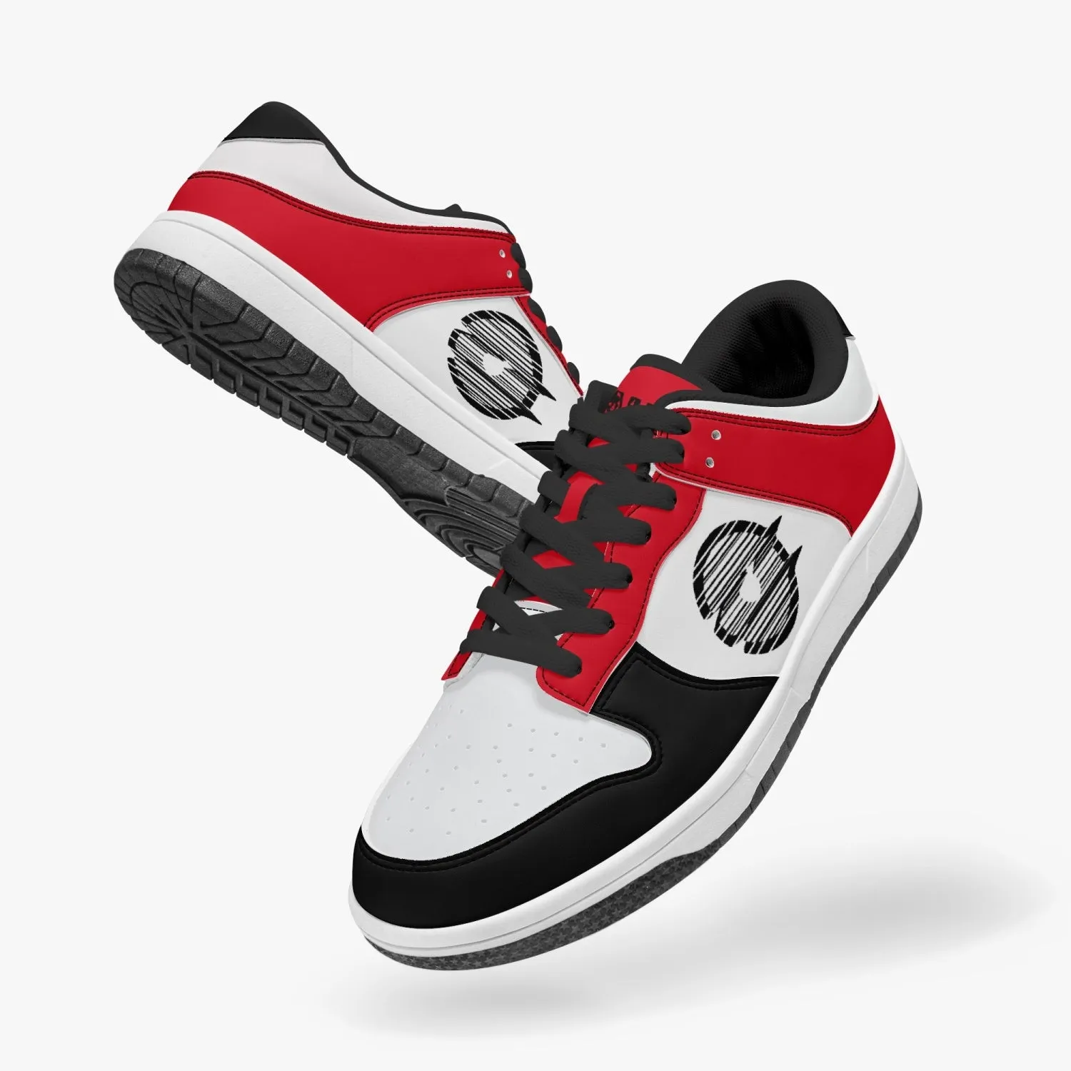 Ootamawae Dunk Stylish Low-Top Leather Sneakers Black and Red
