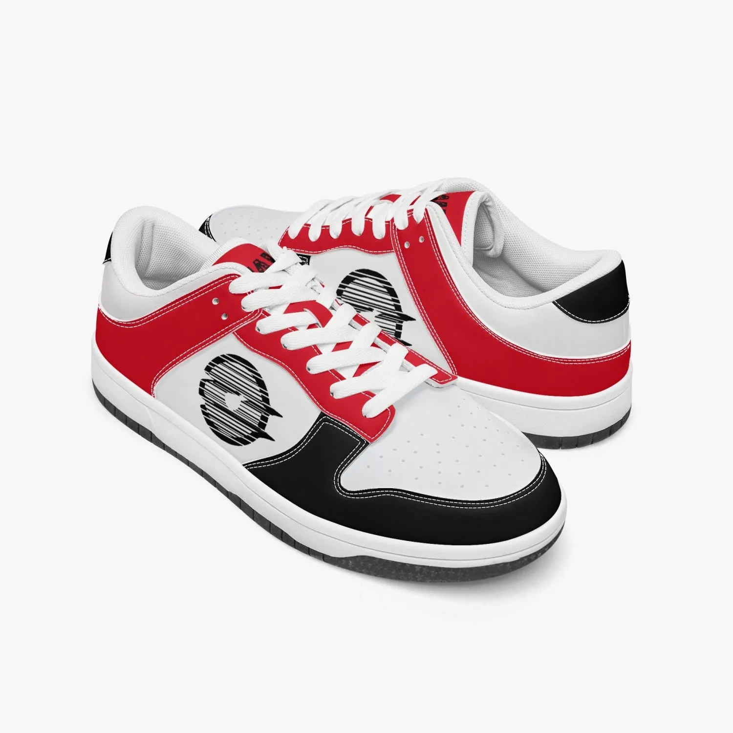 Ootamawae Dunk Stylish Low-Top Leather Sneakers Black and Red