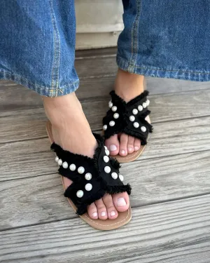 PEARL-SUEDE FLATS - BLACK