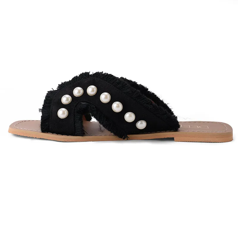 PEARL-SUEDE FLATS - BLACK