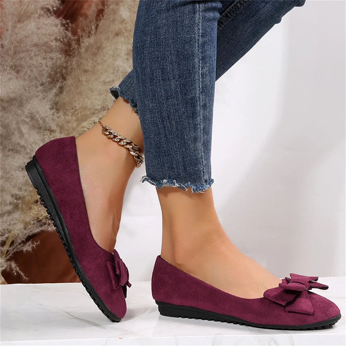 Permilia™ | Wildleder Schleife Detail Ballett Flats