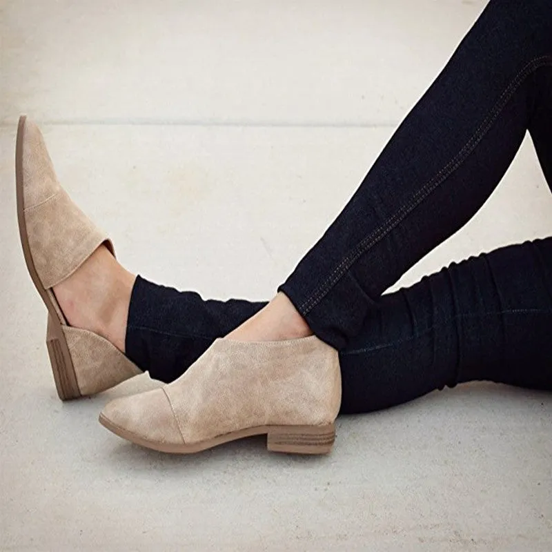 Retro Low Cut Pointed Toe Women Flat Ankle Boots with Plus Size
