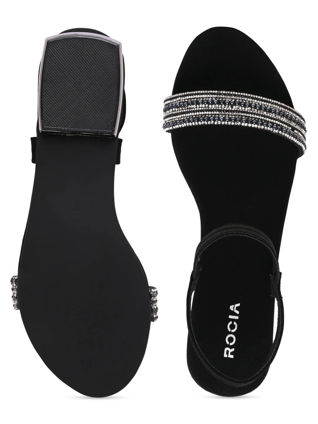 Rocia By Regal Black Women Diamond Flat Sandals