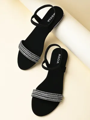 Rocia By Regal Black Women Diamond Flat Sandals