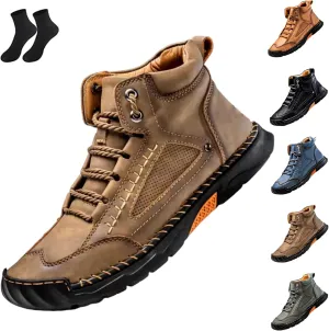 Sawbehind Men's Comfortable Handmade Leather Boots - Waterproof, Arch Support, Spacious Toe Box Outdoor Leather Shoes