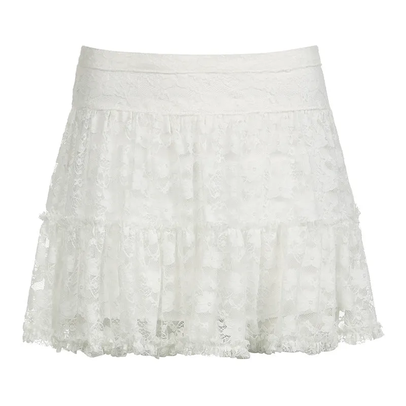 Sensual Lace Pleated Low Waist A-line Hem Mini Skirt