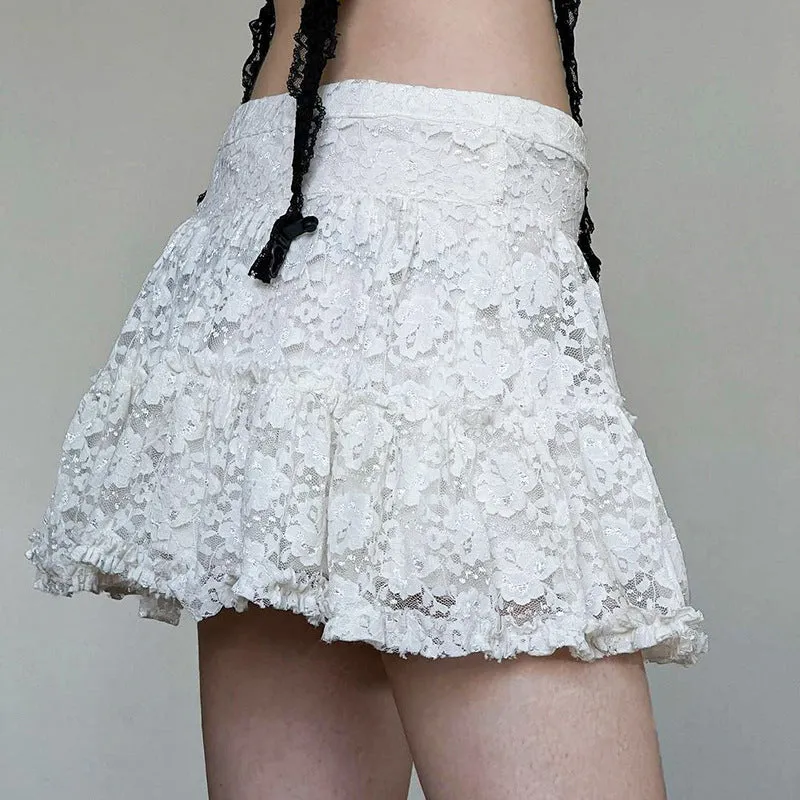 Sensual Lace Pleated Low Waist A-line Hem Mini Skirt