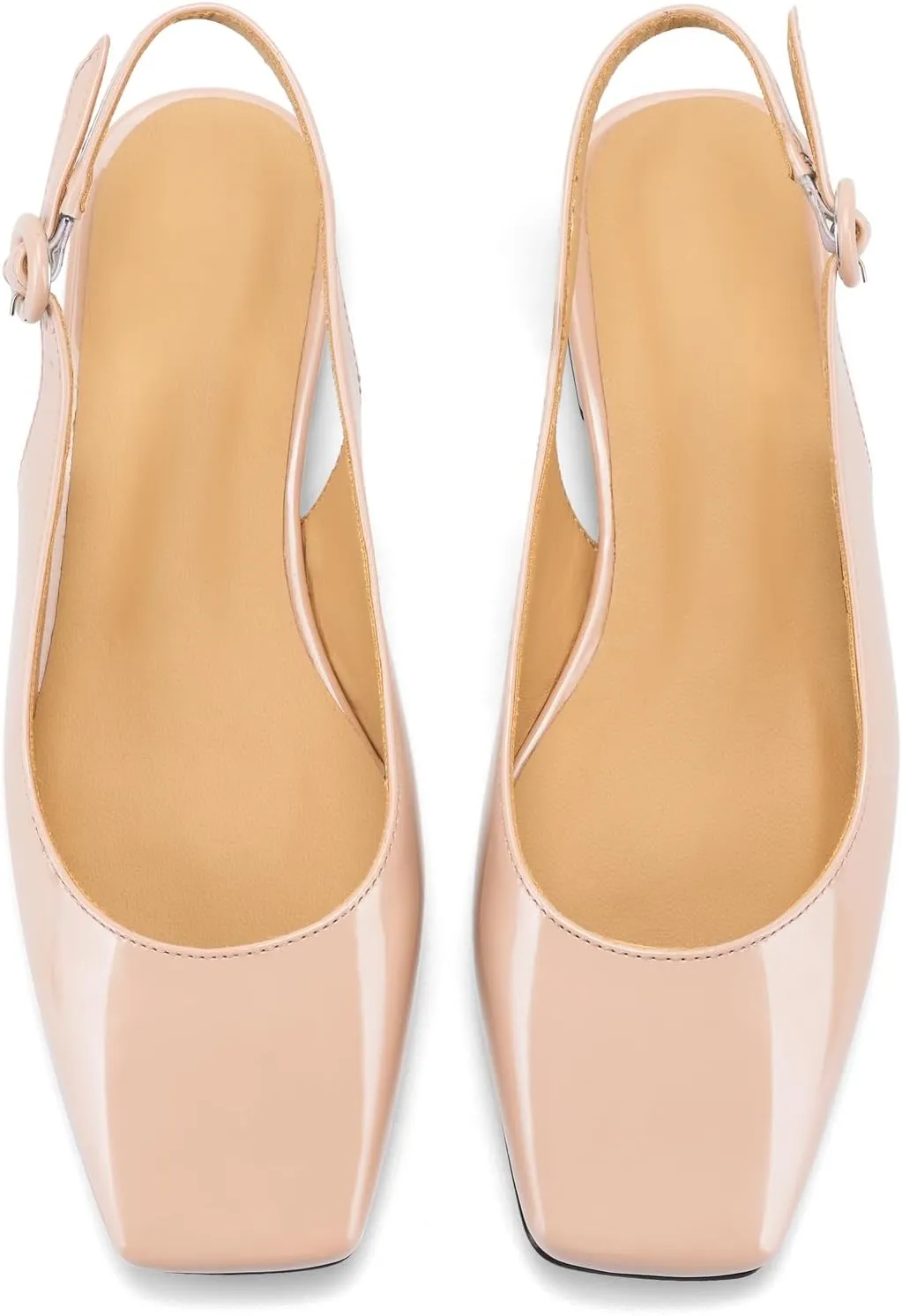 Slingback Flats for Women Square Toe Flat Low Heel Block Sandals Slip on Causal Walking Slide Shoes